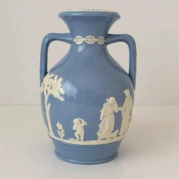 Jasperware Other - JASPERWARE Urn Blue With Applied Ivory Greek Scene